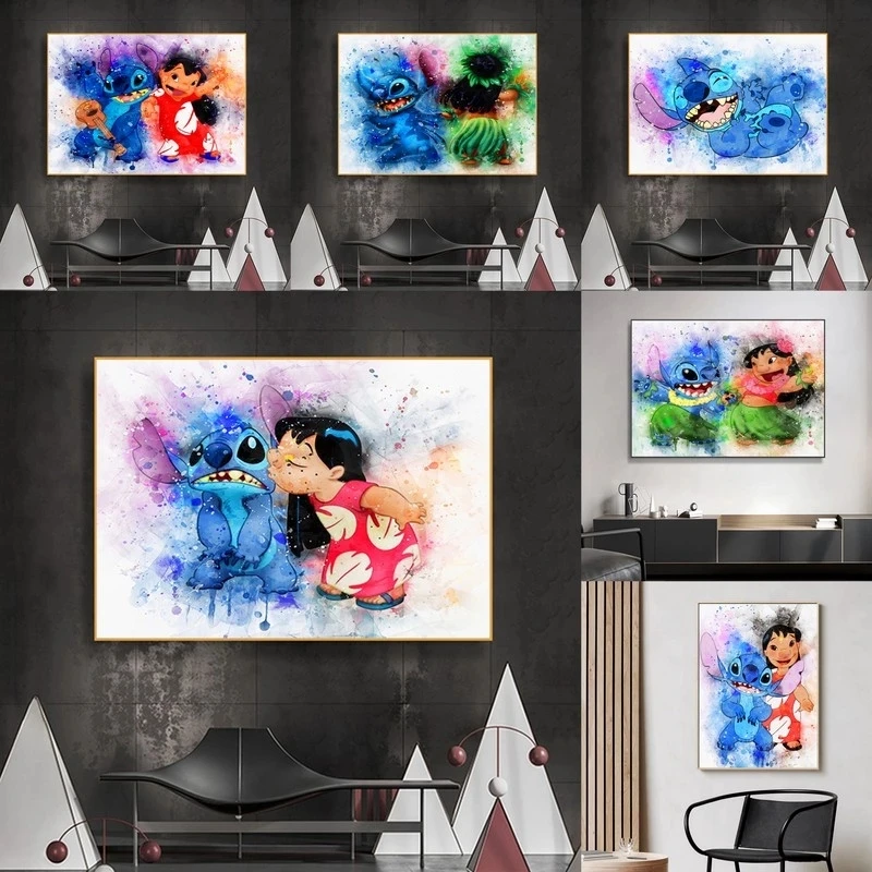 

Disney Cartoons Lilo and Stitch Canvas Painting Posters and Prints Wall Art Pictures for Home Living Room Decor No Frame