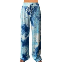 tie dye floral printed wide leg women pants with pockets female summer fashion print loose breathable drawstring trousers