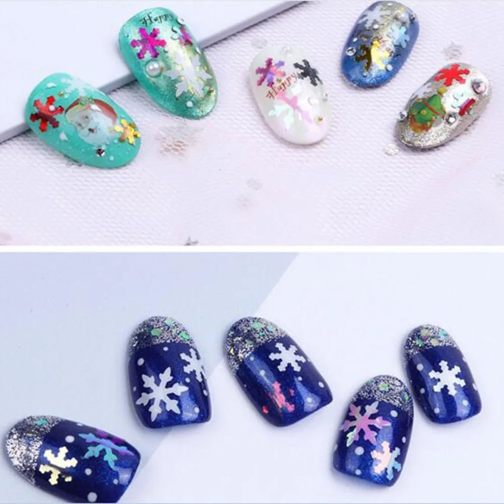 Горячая Распродажа 12 Grid Laser Christmas Снежинка для ногтей Stickers DIY Sparkle голографический