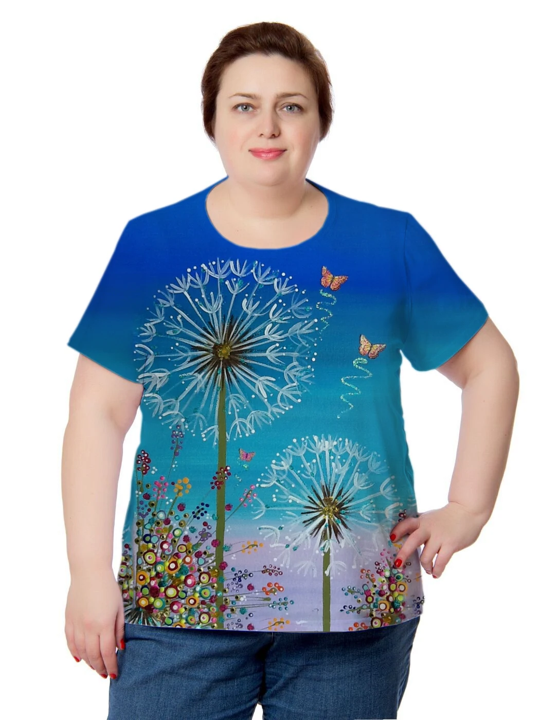 

3D Animal Floral Print T Shirt Summer Short Sleeve Women Tops Fashion Round Neck Ladies Cotton Shirts Plus Size 3XL 4XL 5XL 6XL
