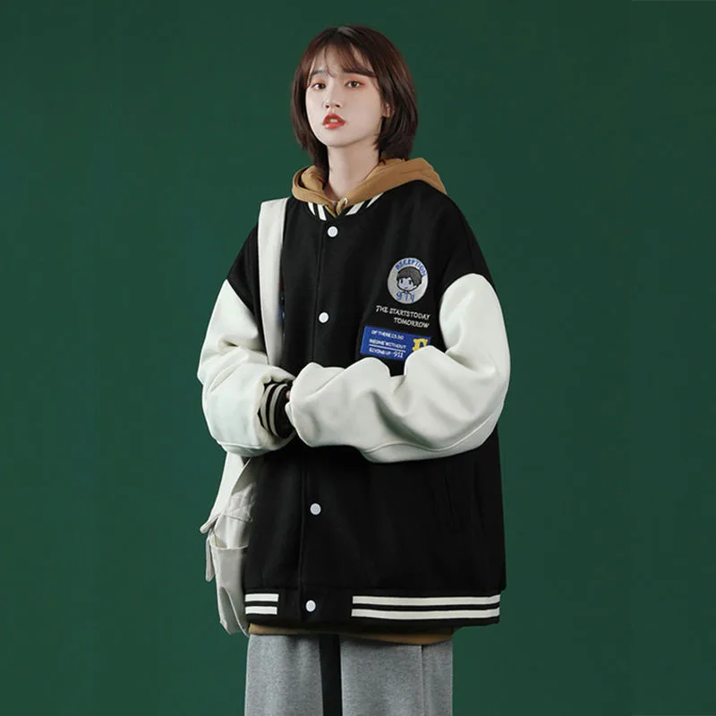 

Contrasting Color Stitching Baseball Uniform Female Couple Students 2021 Spring Autumn New Retro Jacket Cotton Coat Tide 87