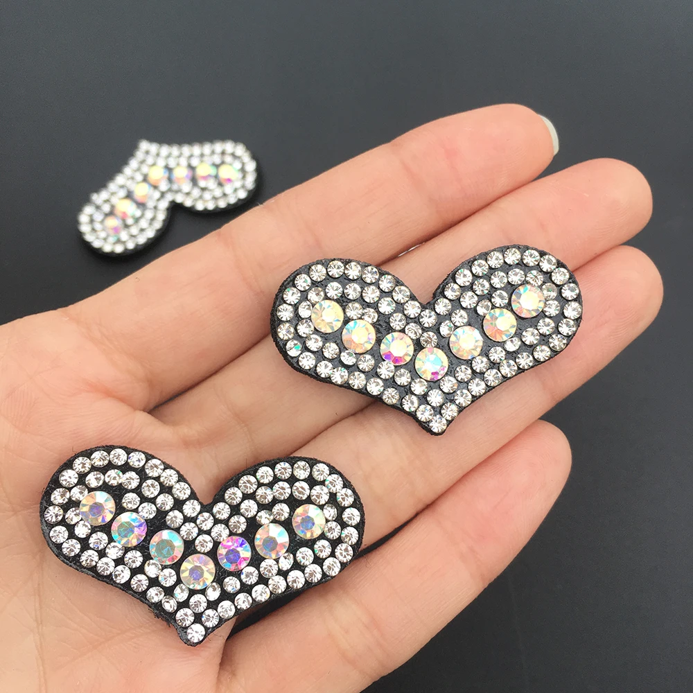 Heart Applique Padded Appliques with Shiny Diamond for Headwear Decoration Handmade Cloth Hair Accessories Patch | Дом и сад