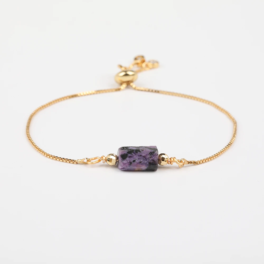 

10Pcs/Lot Natural Purple Charoite Stone Chip Beads Cord Knot Adjustable Bracelet Wholesales Women Gold Chains Tennis Bracelet
