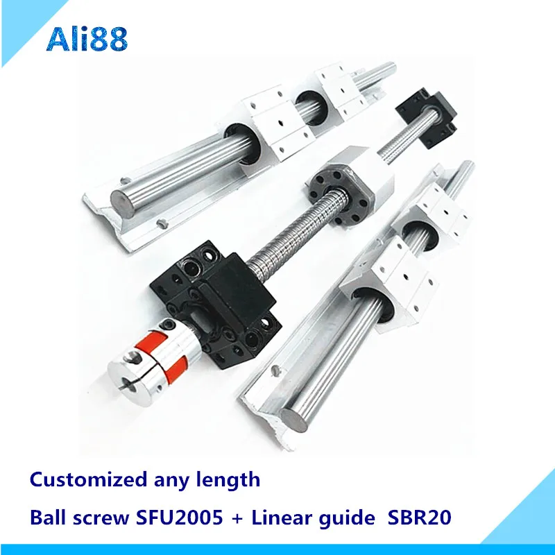 

20mm linear rail SBR20 L700/750/800mm with linear bearing block SBR20UU+SFU2005 ball screw with BK15BF15 end maching for router