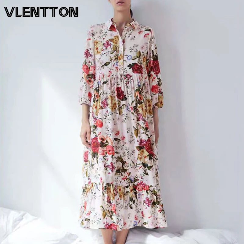 Женское платье рубашка макси с длинным рукавом повседневное свободное