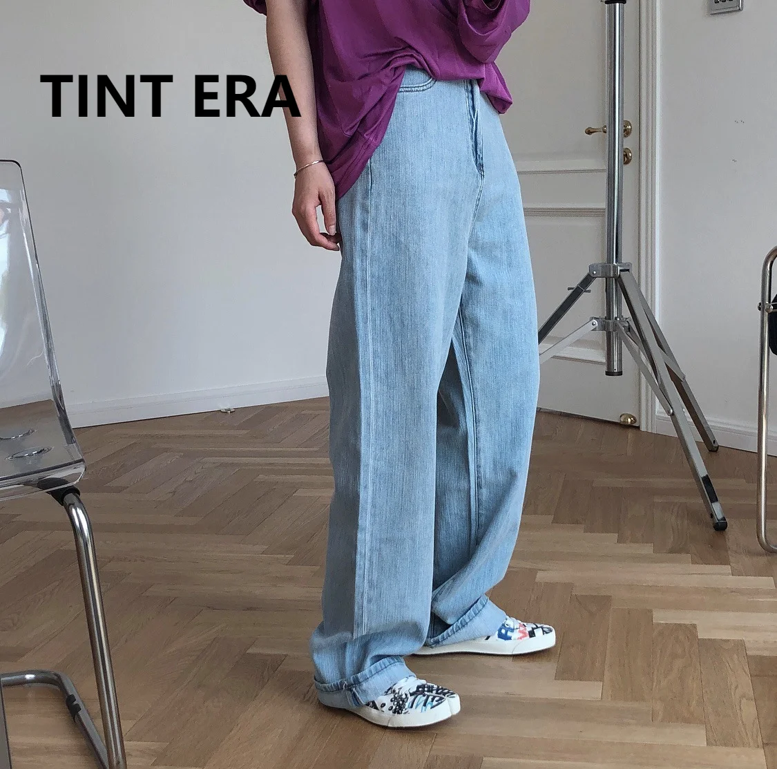 

Джинсы женские с завышенной талией и широкими штанинами, в Корейском стиле