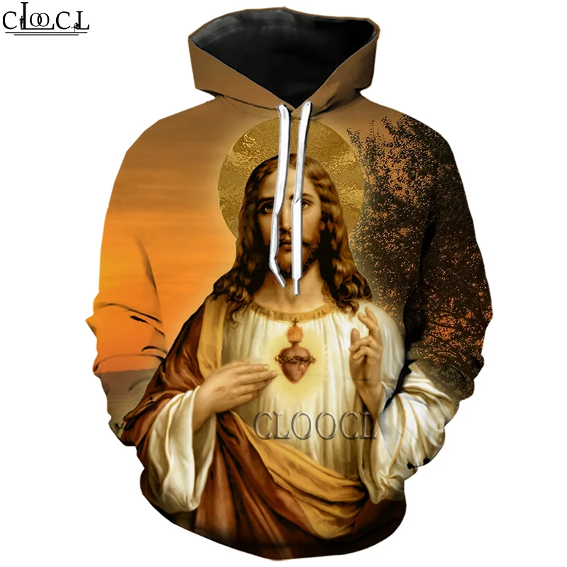 

CLOOCL в стиле «хип-хоп» Бог Религия Иисуса Христа Повседневная Уличная 3D печати для мужчин и женщин с капюшоном спортивный костюм, верхняя оде...