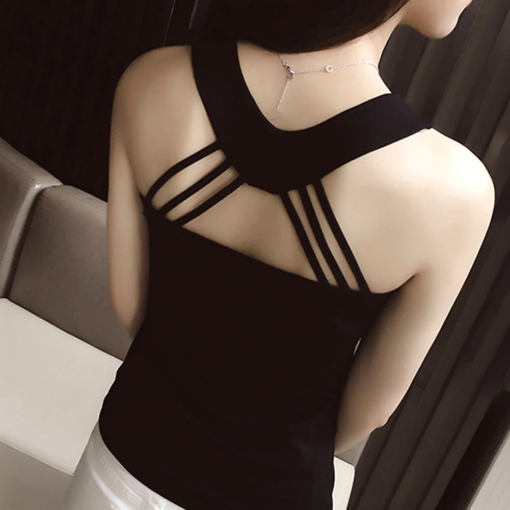 Plus Size Summer Fashion Women Sexy Solid Color Sleeveless Back Strappy Tank Top Bottoming Vest Shirt White | Женская одежда