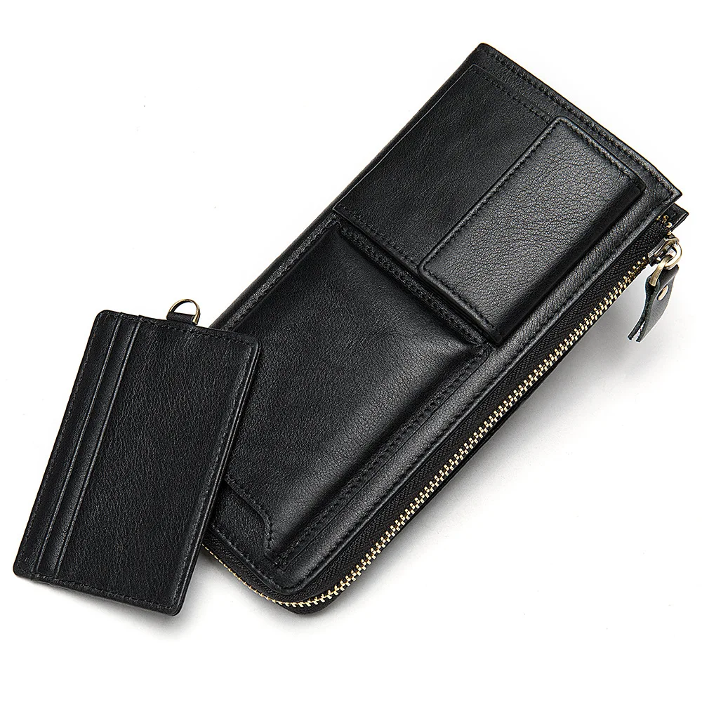 

Men's Wallets Genuine Leather Long Clutch Bag Male Coin Purse Business Card Holders Fashion Luxury Black Zipper Murse Wallet