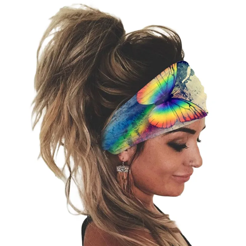 Women Butterfly Printed Headband Fashion Girls Summer Bohemian Elastic Female Headwear Turban Head Bandage Hair Accessories |