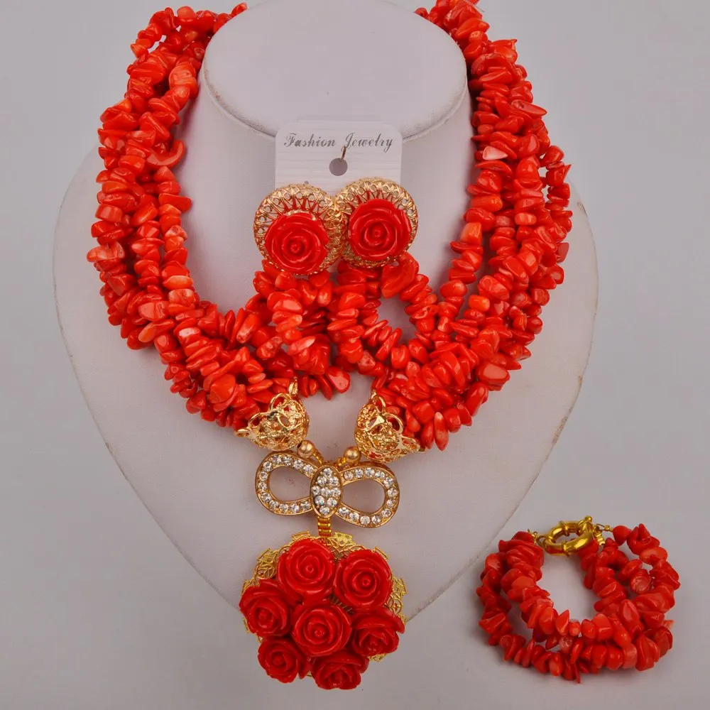 

Нигерийские коралловые бусы, Африканский комплект ювелирных изделий, Коралловый Свадебный комплект, костюм, колье, ювелирный набор