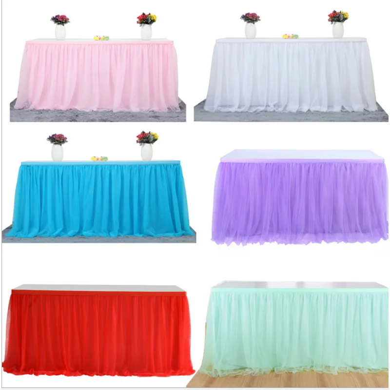 Полный сетчатая скатерть Юбка для стола ко Дню Святого Валентина Семья вечерние