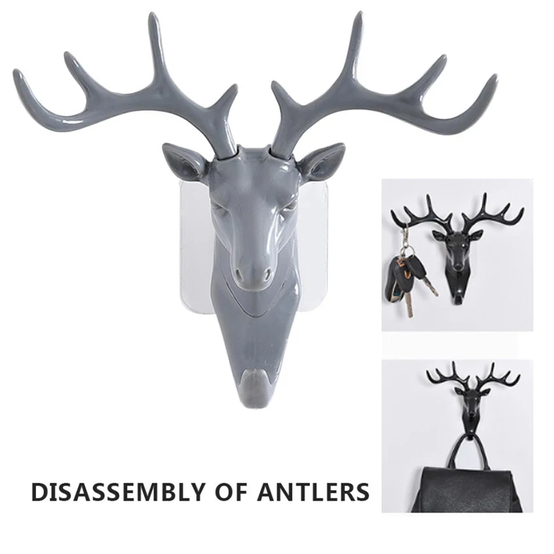 Stereoscopic Delicate Hanger Bag Resin Hat Deer Head Hangerhook Wall Decoration Beautiful Gray Ornaments Decorate Selfadhesive | Дом и сад