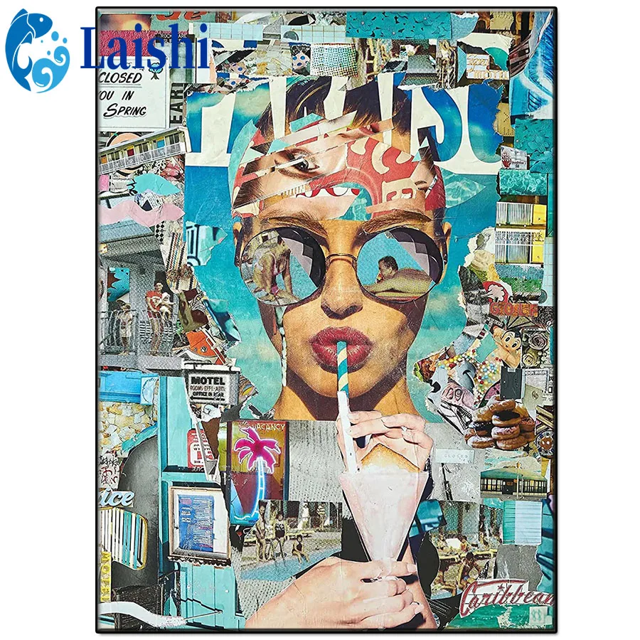 

DIY Doodle woman poster, summer drink Diamond Painting Cross Stitch Kits Full Embroidery Mosaic Art Picture of Rhinestones Decor
