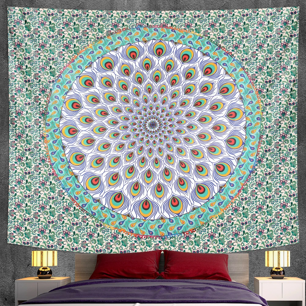 

2021 психоделический домашний художественный Декор pfau Мандала tapisserie Hippie Böhmen украшение для йоги матовый диван decke