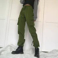 neutral wind pencil pants green black pocket casual overalls with high waist leg pants stacked sweatpant sport full length pants
