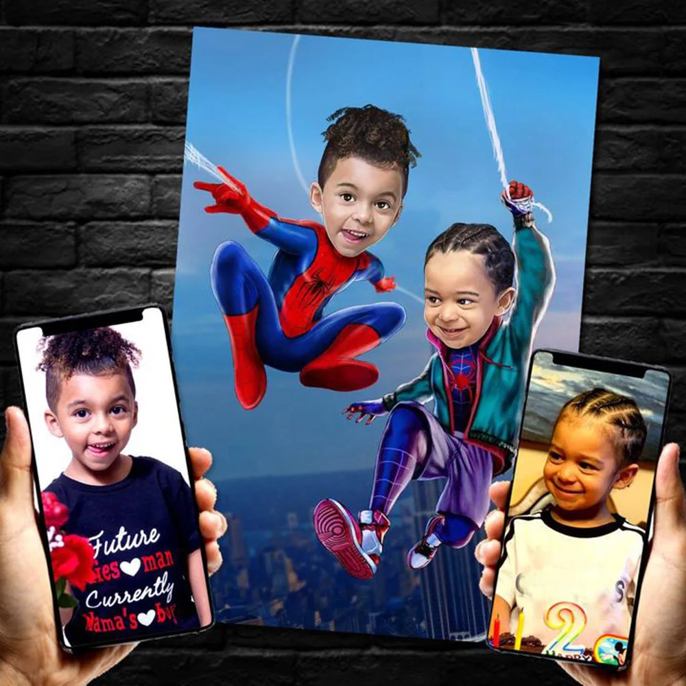 Супергерой Марвел папа или мама с супермальчиком супердевушкой картины на заказ