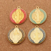 enamel saint benedict medal cross crucifix smqlivb spacer beads 4pcs 4colors pendants handmade jewelry diy l1668