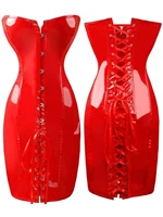 gothic nightclub ds red lace up back pvc corset dress vinyl waist tranier shaper overbust bustier dress