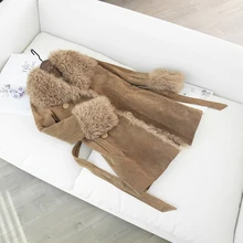 Женское длинное пальто из свиной кожи большого размера с