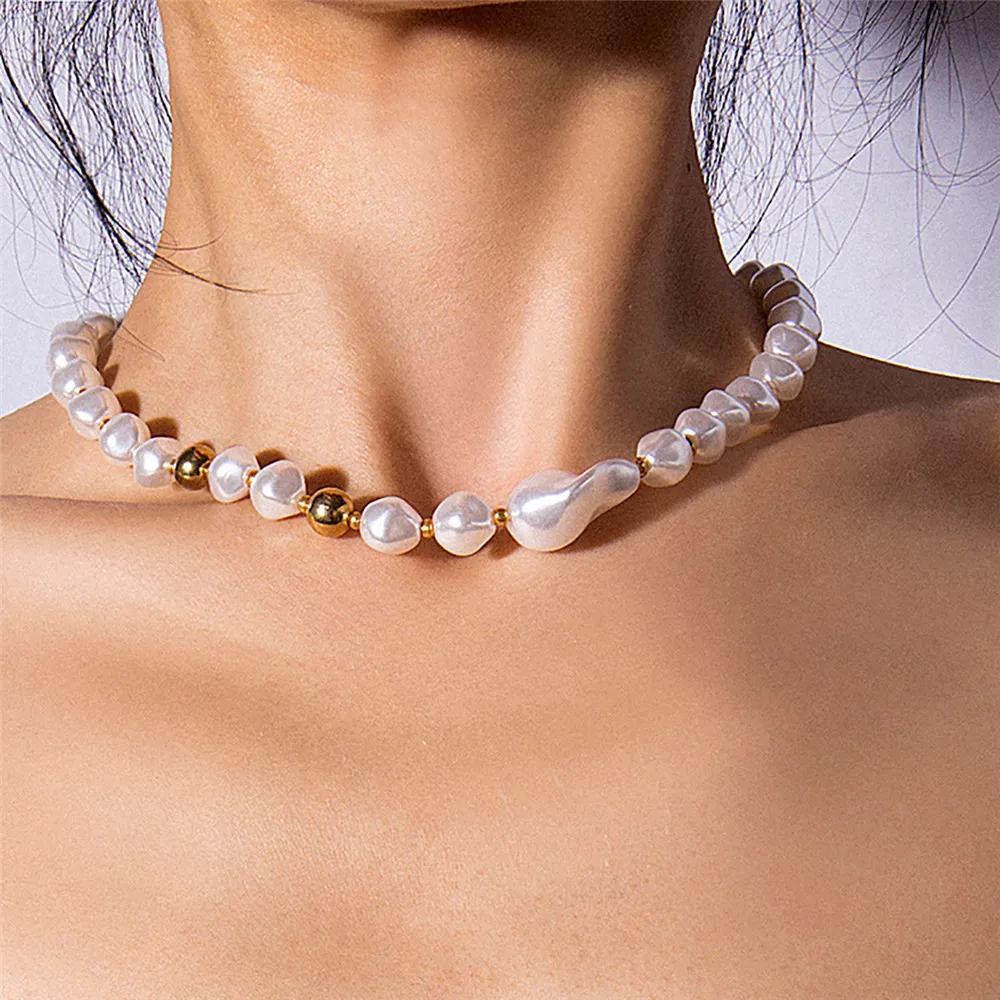 Ожерелье-чокер с имитацией жемчуга в стиле барокко элегантное ожерелье из