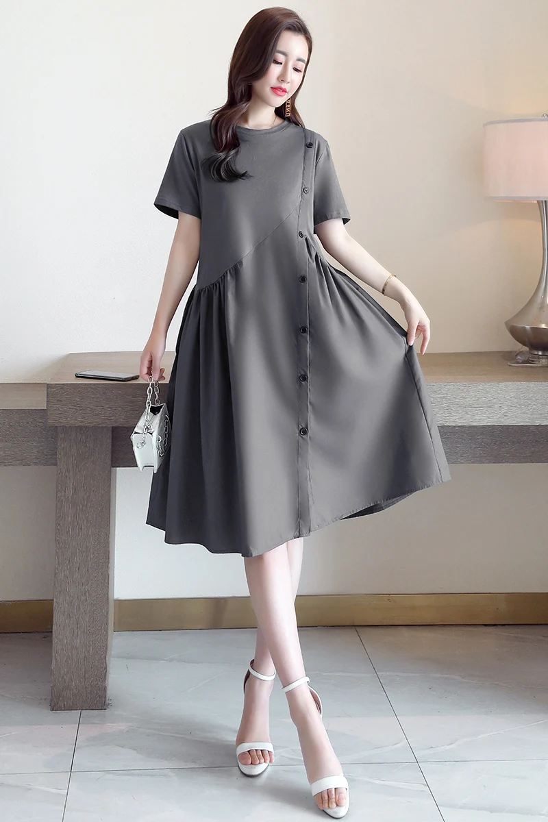 

Summer 2021 simple stitching skirt, high waist commuter mid-length loose and thin dress women