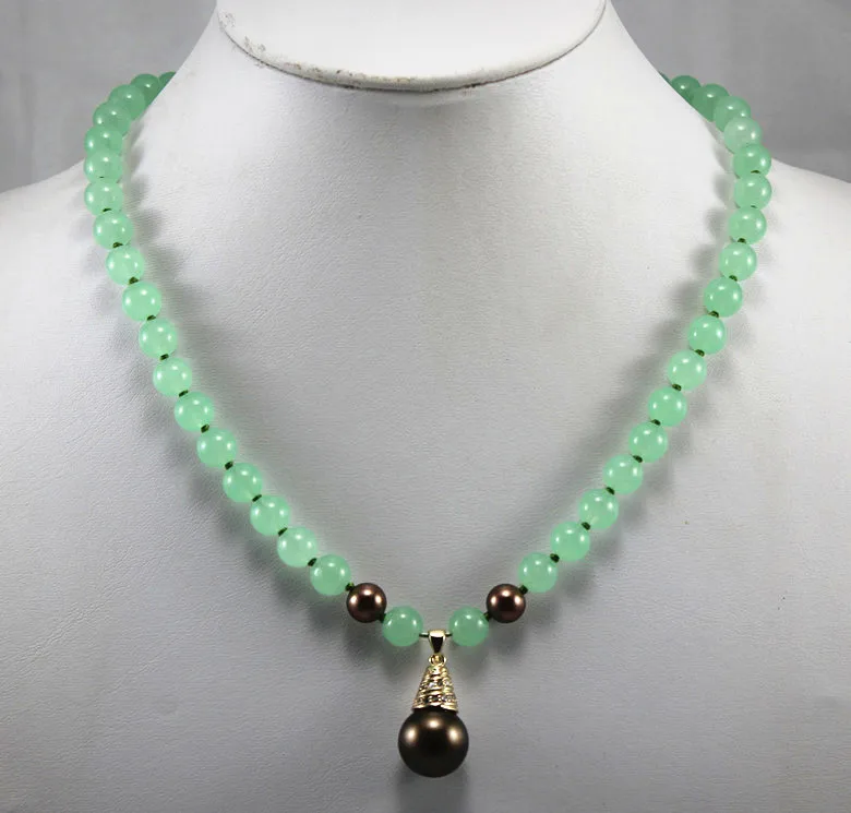 Фото Оптовая/розничная продажа ожерелье из светло-зеленого нефрита 8 мм + жемчужный