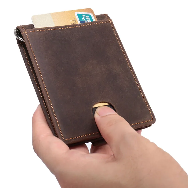 Мужской тонкий кошелек с блокировкой RFID, Тонкий минималистичный кошелек с передним карманом, мужской кошелек из натуральной кожи с зажимом для кредитных карт, для мужчин R9007