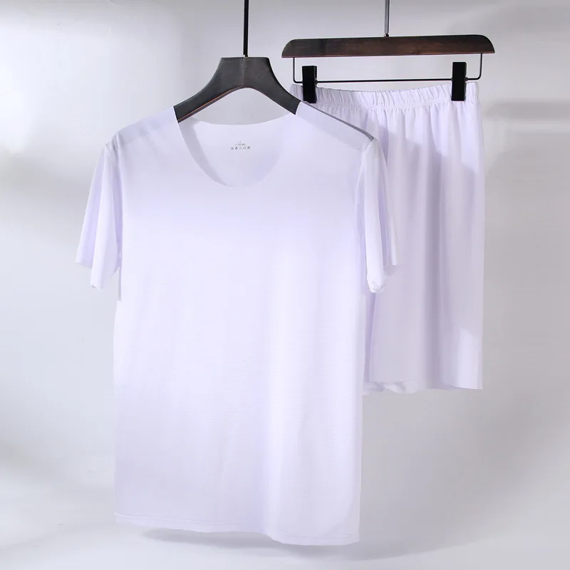 Пижама Мужская шелковая однотонная тонкая с коротким рукавом - купить по