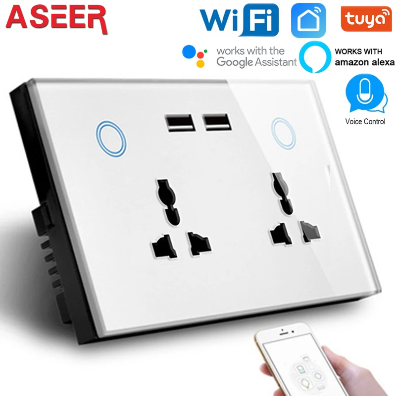 ASEER UK двойная USB розетка сенсорная стеклянная панель универсальная WIFI настенная с