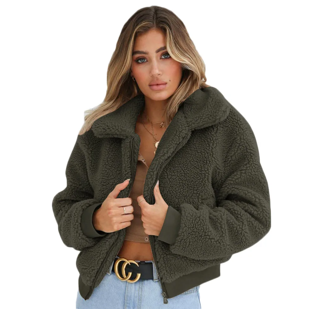 2019 Autumn Winter Faux Fur Coat Women Warm Soft Zipper Jacket Female Plush Overcoat Pocket Casual Elegant Teddy Outwear | Женская