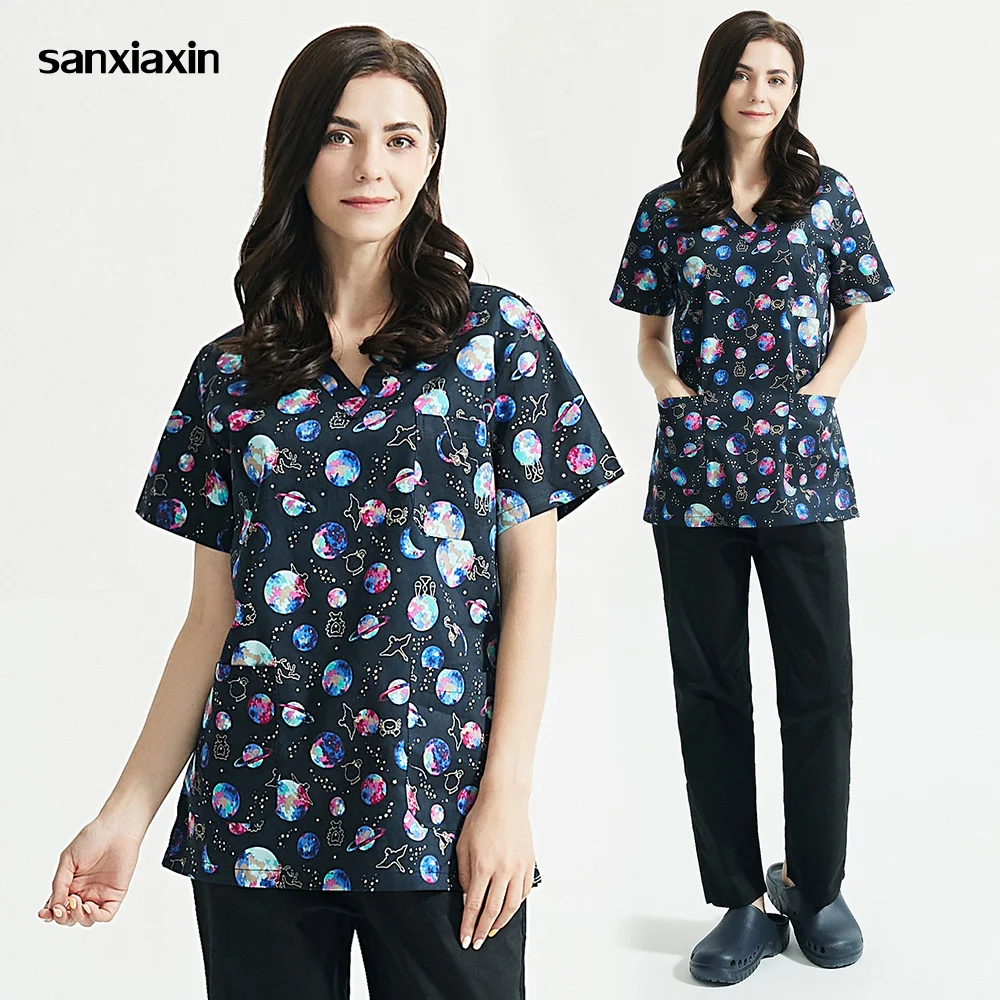 

V-образный вырез красота столешница/Штаны лабораторный халат S-XXL с разноцветным рисунком; Скрабы топы для мужчин и женщин высокого качества ...