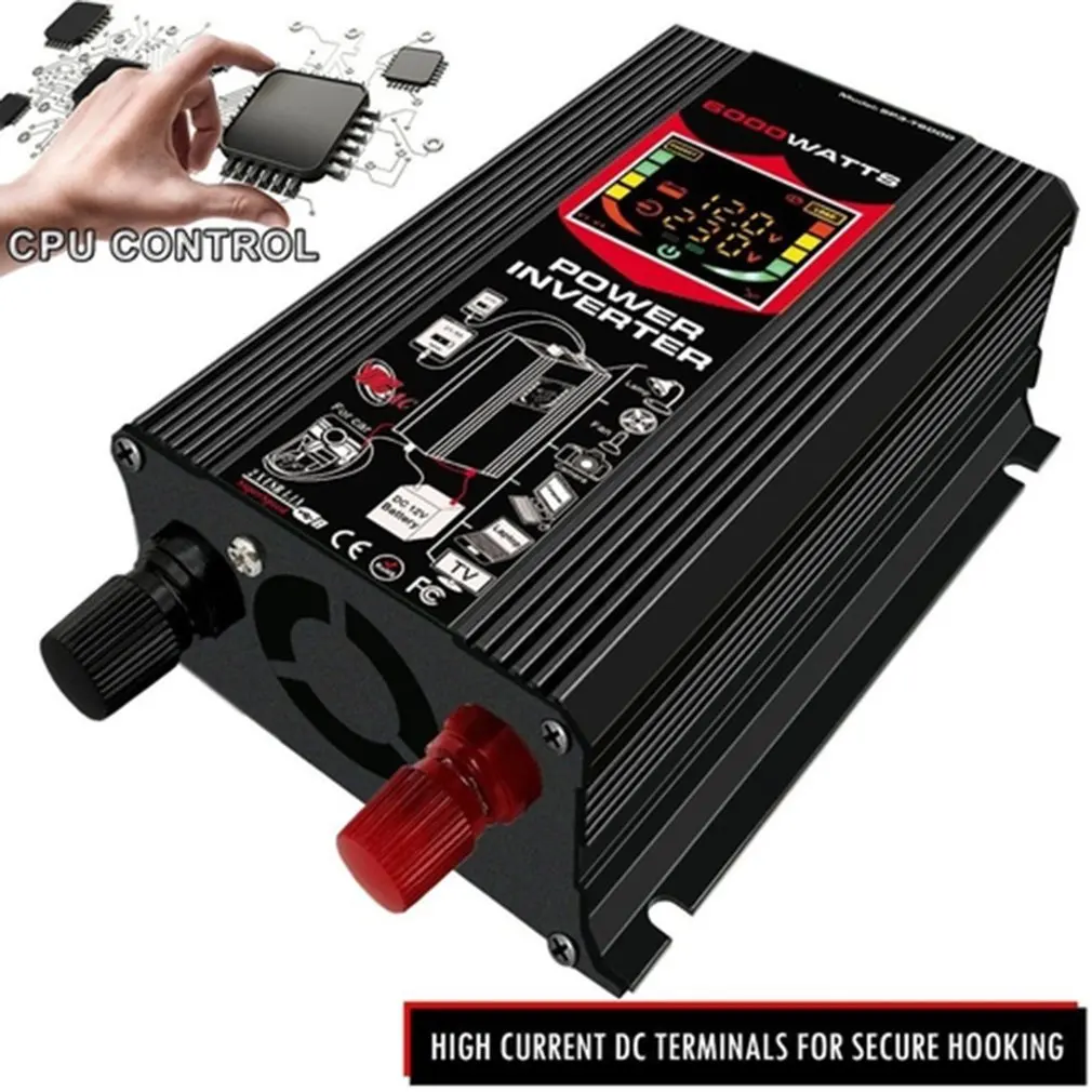 

Car Conversion Inverter LED Display Dual USB Black 6000W 4000W 3000W Inverter 12V-220V Multiple Protection