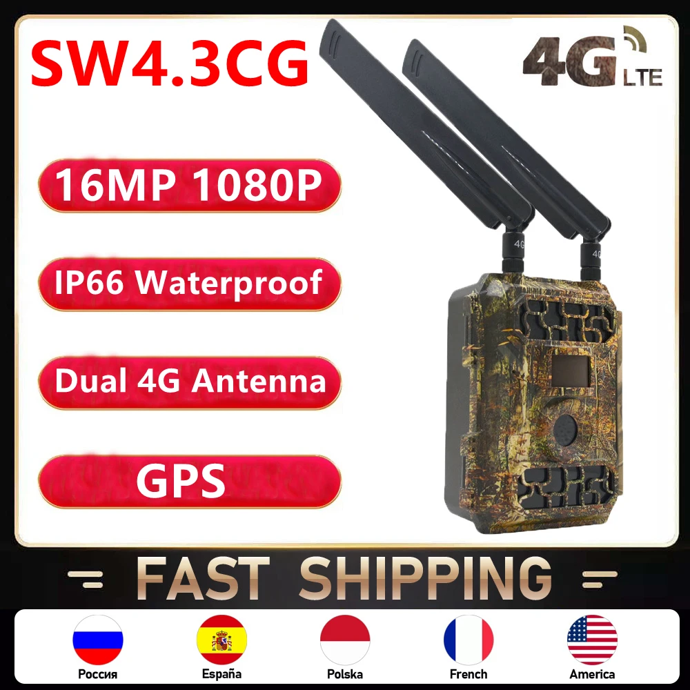 

4.3CG Hunting Trail Camera 4G Digital Wildlife Surveillance Cam APP Control Waterproof Scouting Infrared Night Vision Photo Trap