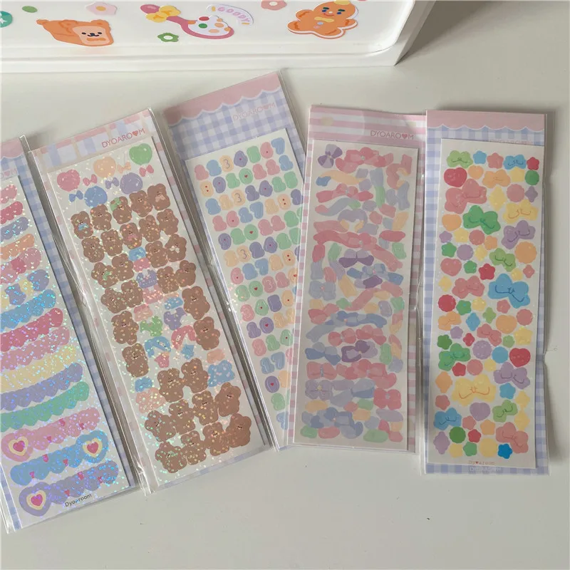 

Korean Bear Ribbon Bow Idol Card Sticker DIY Scrapbooking Junk Journal Diary Photo Album Mobile Phone Computer Stickers