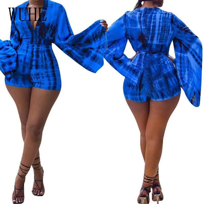 

KEXU Party Streetwear Playsuits Sexy Deep V Neck Long Flare Sleeve Hollow Out Package Hip Temperament Vintage Nightclub Overalls