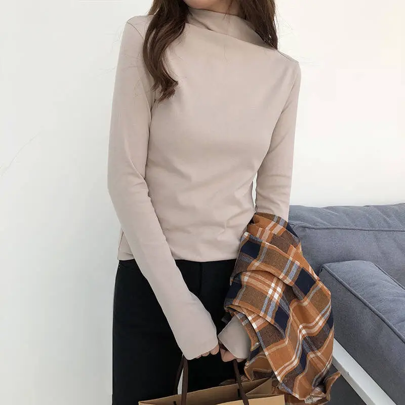 Женские футболки большого размера Женская осенне-зимняя Водолазка с длинным