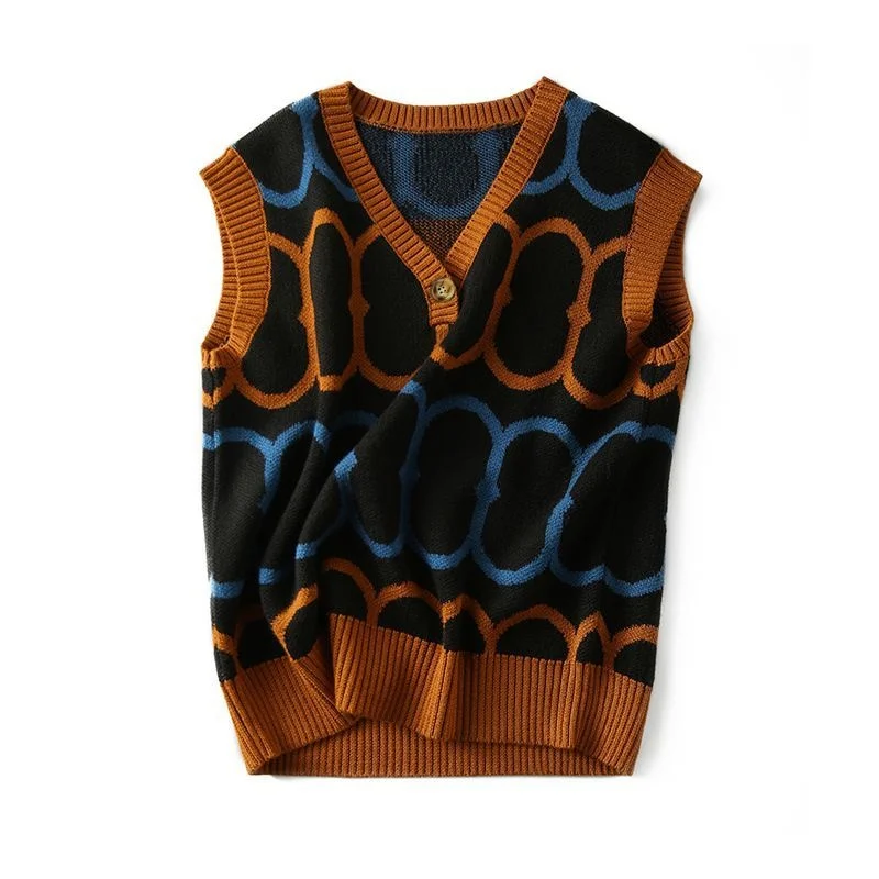 

2020 new sleeveless ancient Greek retro artist's good color matching sweater one button knitted vest winter women's Vest
