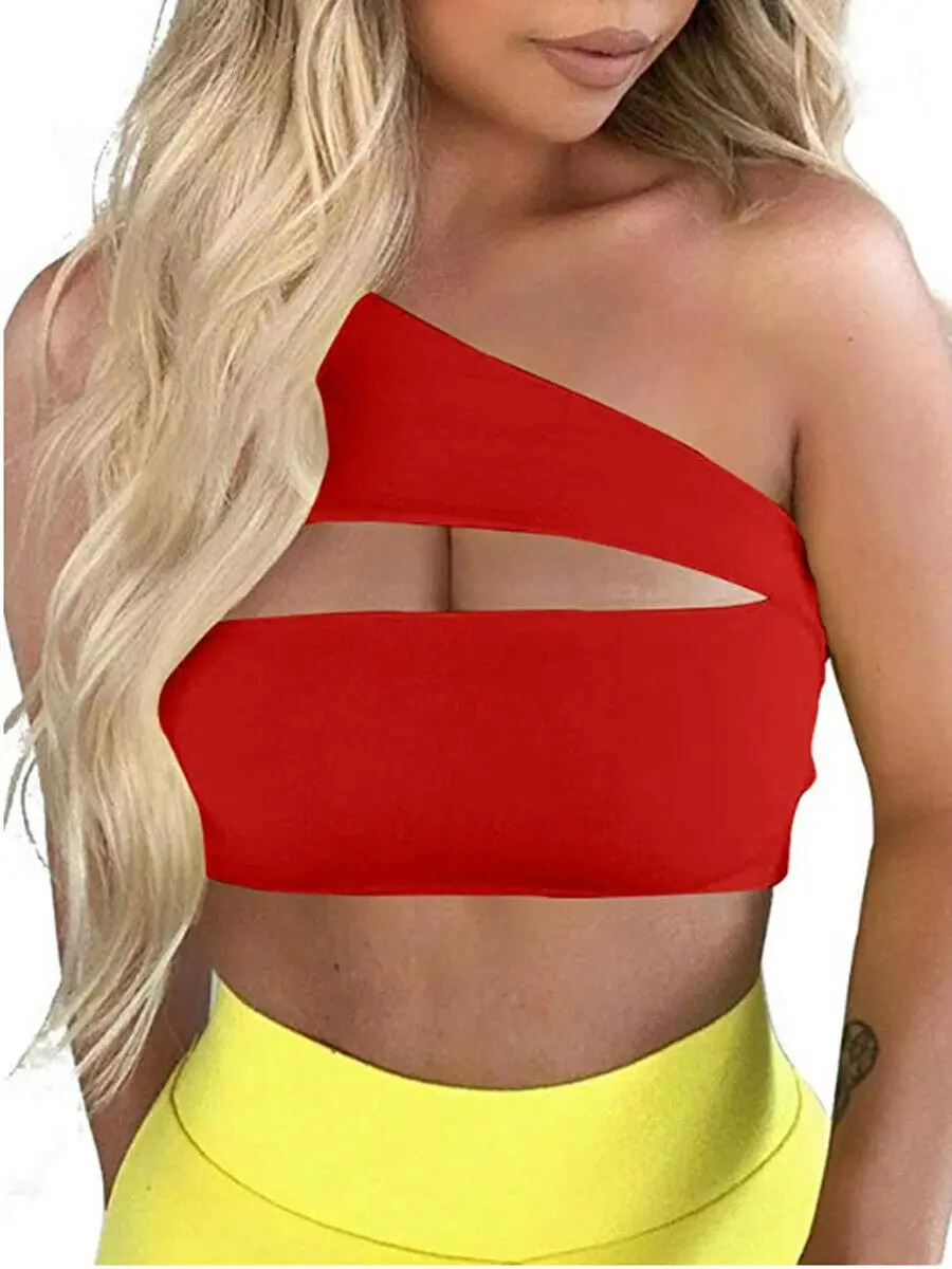 Женская футболка на одно плечо однотонный бюстгальтер без рукавов укороченный