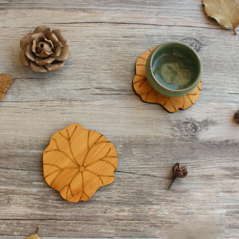 

Water Lily Lotus Drink Coasters Wooden Round Cup Tea Coffee Mug Placemat Home Decoration Kitchen Accessories