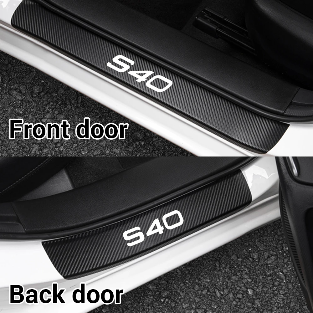 4PCS Carbon Fiber Car Styling Door Sill Plate Guard Protector Stickers for Volvo Rdesign T6 AWD S40 S60 S90 XC40 XC 60 XC90 V40 - купить по
