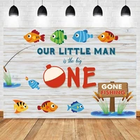 fish birthday backdrops for photography wooden board planks baby cartoon party customized banner photo background photo studio