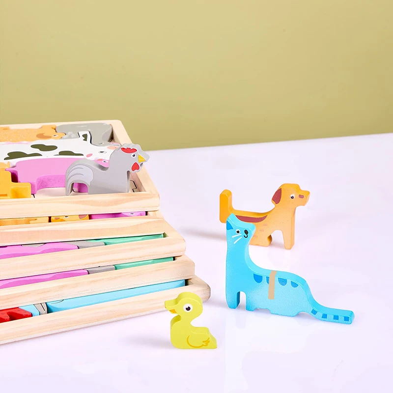 Деревянная детская игрушка трехмерный образовательный пазл с животными на ферме