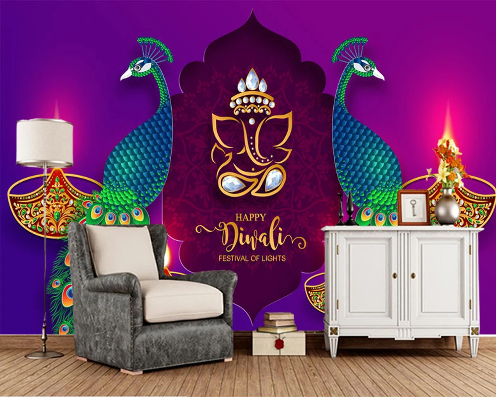 Обои Diwali с рисунком павлина в индийском стиле 3d обои для гостиной телевизора