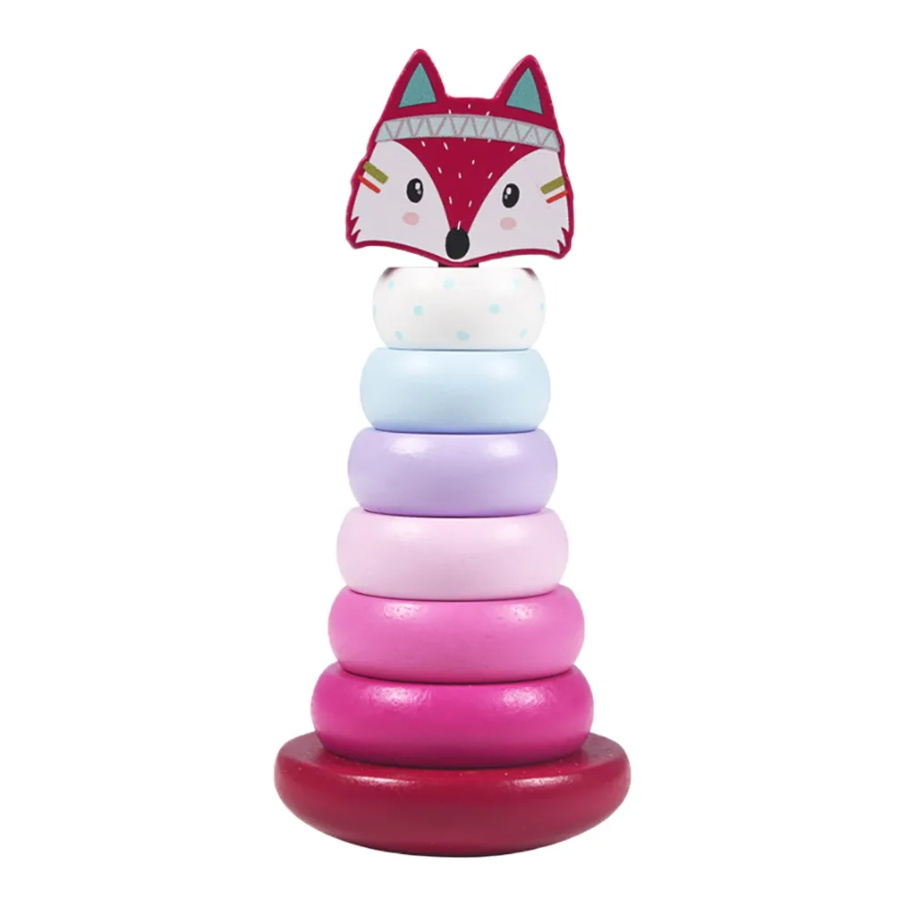 Montessori Kid Education Funny Toys Wooden Rainbow Tower Colorful Rings Stacked Toys For Boy Girl Kids Baby Children Gift