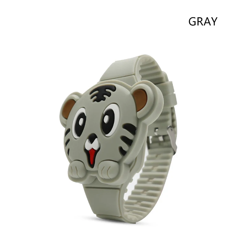 gray Электронные детские часы С Откидывающейся Крышкой и 3D Рисунком Тигра, электронные часы для мальчиков и девочек - Цвет: gray