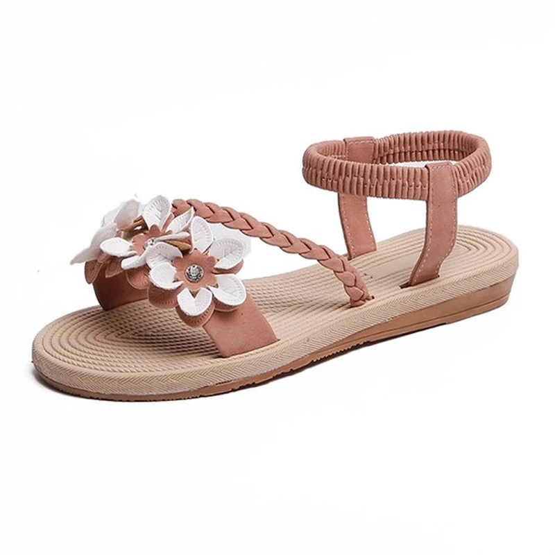 

Summer Shoes Woman Sandals Elastic ankle strap Flat Sandalias Mujer 2021 Flowers Gladiator Beach Sandals Ladies Flip Flops