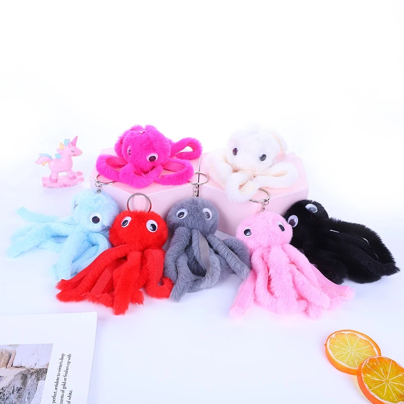 Милые плюшевые брелки с помпоном для девушек кроличий мех осьминог женские