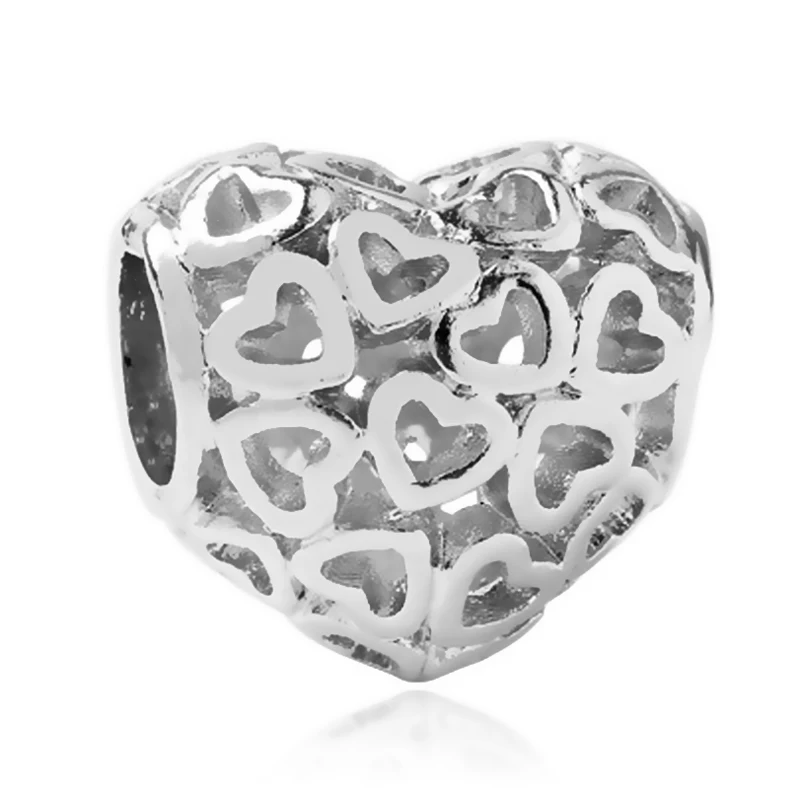 silver hollow heart Nan Sister Grand Daughter Лучший Друг Микки Сердце Бусины Подходит Pandora браслет и браслет DIY для женщин Изготовление ювелирных изделий - Цвет: silver hollow heart