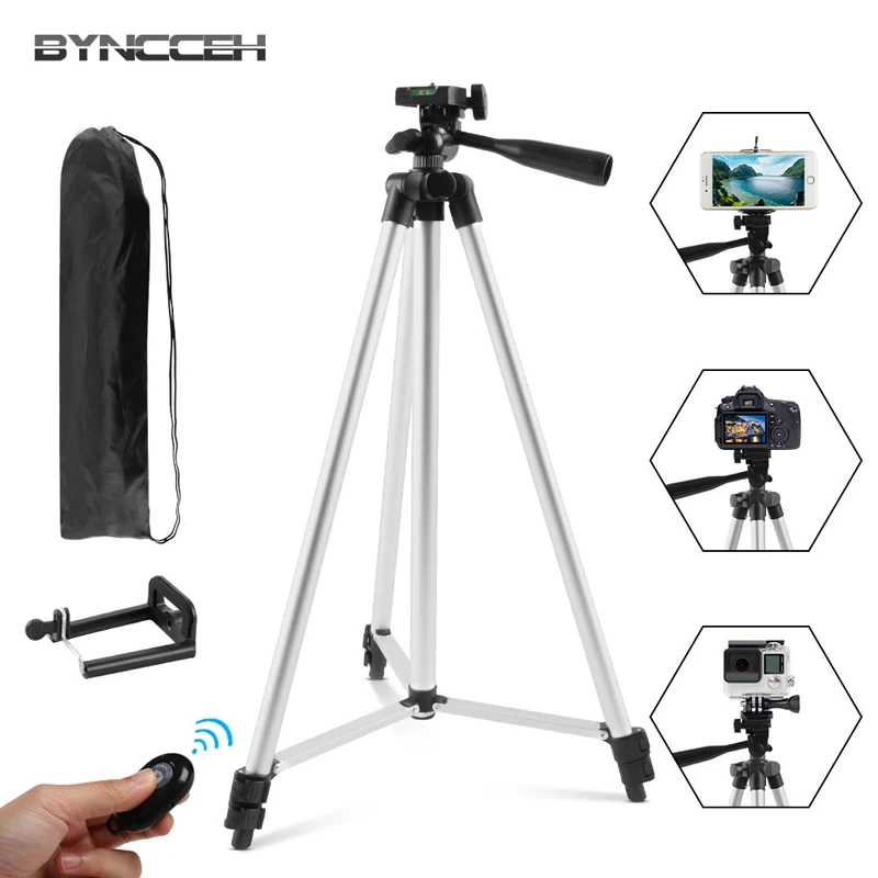 40/59inch Tripod For Phone Adjustable Aluminum Alloy Portable Tripod Stand With Cell Phone Mount & Remote Shutt For Youtube Live